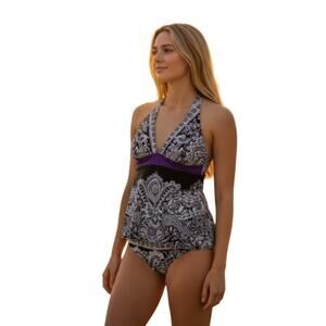 Athleta Paisley Bikini Bottom Black White Purple Small